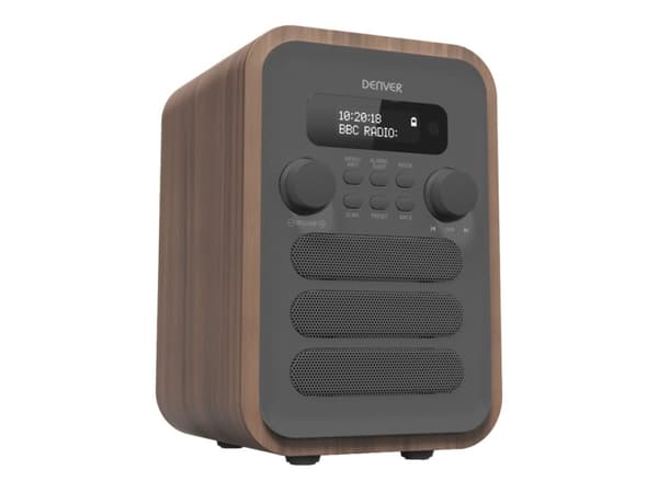 Denver DAB-48GREY, Henkilökohtainen, Digitaalinen, DAB+, FM, 2,5 W, 3,5 mm, Harmaa, Puu
