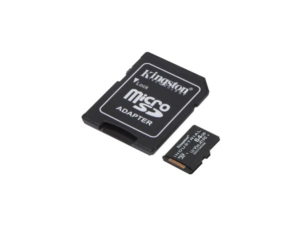 Kingston Industrial - Flash-minneskort (microSDXC till SD-adapter inkluderad) - 64 GB - A1 / Video Class V30 / UHS-I U3 / Class10 - mikroSDXC UHS-I