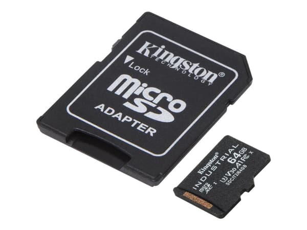 Kingston Industrial - Flashminnekort (microSDXC til SD-adapter inkludert) - 64 GB - A1 / Video Class V30 / UHS-I U3 / Class10 - microSDXC UHS-I