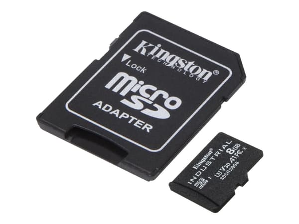 Kingston Industrial - Flashminnekort (microSDHC til SD-adapter inkludert) - 8 GB - A1 / Video Class V30 / UHS-I U3 / Class10 - microSDHC UHS-I