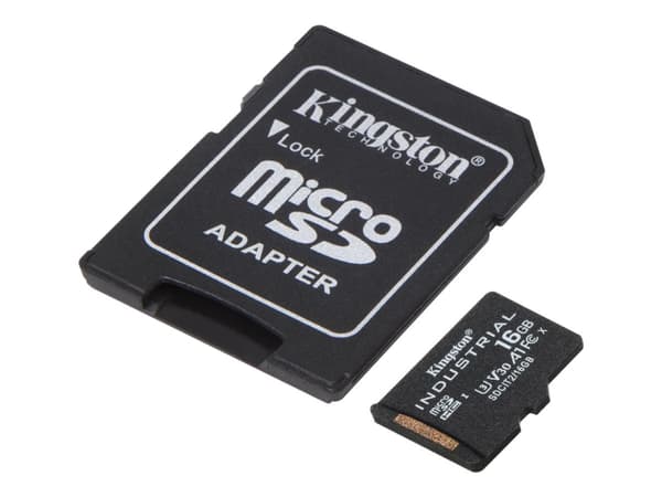 Kingston Industrial - Flashminnekort (microSDHC til SD-adapter inkludert) - 16 GB - A1 / Video Class V30 / UHS-I U3 / Class10 - microSDHC UHS-I
