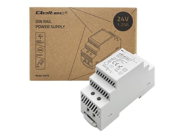 Qoltec - Strømforsyning (DIN-skinnemonterbar) - AC 220-240 V - 30 watt - grå