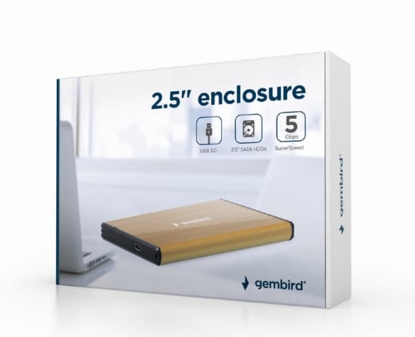 Gembird EE2-U3S-3-GL - Lagringspakke - 2,5" - SATA 6Gb/s - USB 3.0 - gull