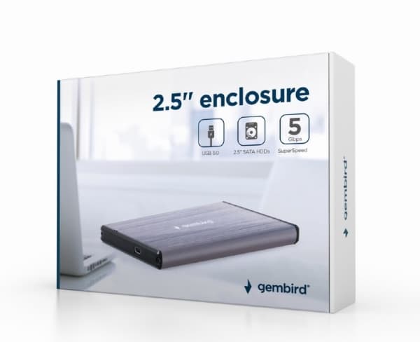 Gembird EE2-U3S-3-LG - Drevkabinett - 2.5" - SATA 6Gb/s - USB 3.0 - lysegrå