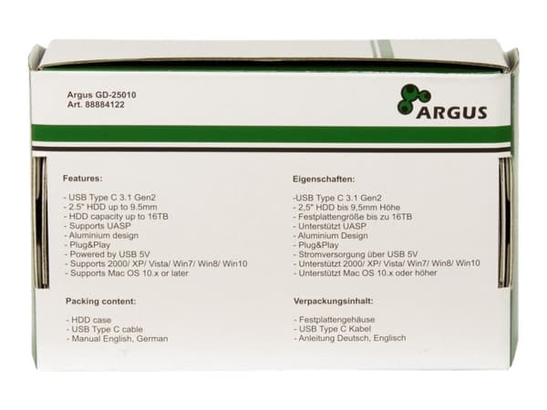 Argus GD-25010 - Lagringspakke - 2,5" - SATA 6 Gb/s - USB 3.1 (Gen 2)