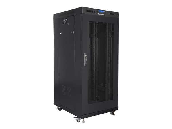 Lanberg - Rack skåp - med 4 kylfläktar, skärm - svart, RAL 9004 - 27U - 19"