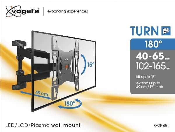 Vogel's BASE 45 L - Monteringssett (veggmontering) - Tilt & Turn - for flatpanel - svart - skjermstørrelse: 40"-65" - veggmonterbar