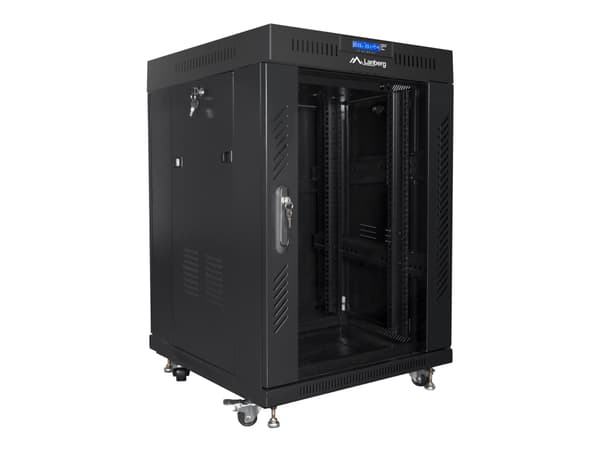 Lanberg - Rack skap - med display, 2 kjølevifter - svart, RAL 9004 - 15U - 19"