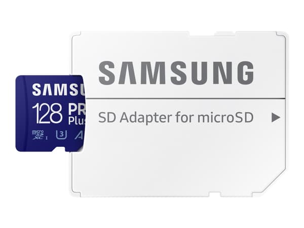 Samsung PRO Plus MB-MD128KA - Flashminnekort (microSDXC til SD-adapter inkludert) - 128 GB - A2 / Video Class V30 / UHS-I U3 / Class10 - microSDXC UH