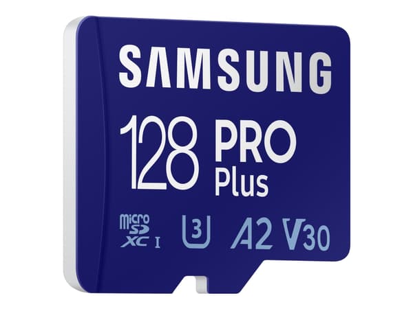 Samsung PRO Plus MB-MD128KA - Flashminnekort (microSDXC til SD-adapter inkludert) - 128 GB - A2 / Video Class V30 / UHS-I U3 / Class10 - microSDXC UH