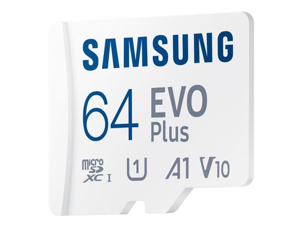Samsung EVO Plus MB-MC64KA - Flashminnekort (microSDXC til SD-adapter inkludert) - 64 GB - A1 / Video Class V10 / UHS-I U1 / Class10 - microSDXC UHS-