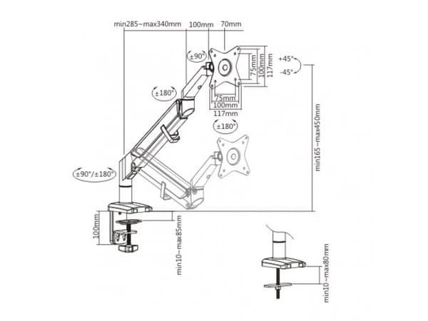 Techly ICA-LCD 441 montering/stativ for skjerm 81,3 cm (32") Klemmer Sølv, Hvit