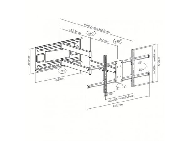 Techly ICA-PLB 490, 2,03 m (80"), 200 x 200 mm, 800 x 400 mm, -15 - 5°, -90 - 90°, Sort