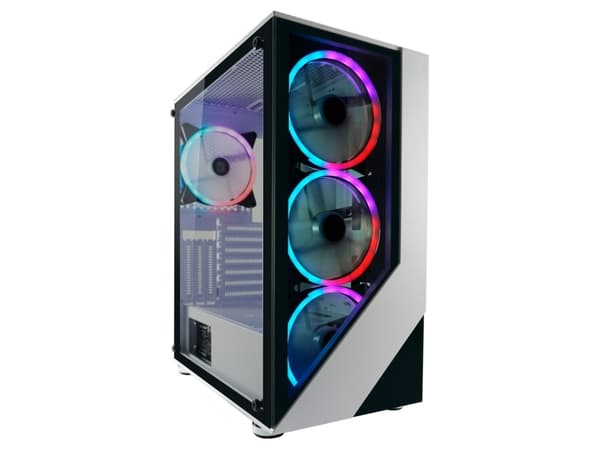 LC Power Gaming 803W Lucid_X - Mid tower - ATX - genomskinlig sidopanel (härdat glas) - ingen strömförsörjning - vit, genomskinligt svart - USB/ljud