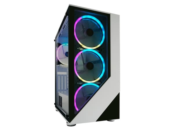 LC Power Gaming 803W Lucid_X - Mid tower - ATX - genomskinlig sidopanel (härdat glas) - ingen strömförsörjning - vit, genomskinligt svart - USB/ljud