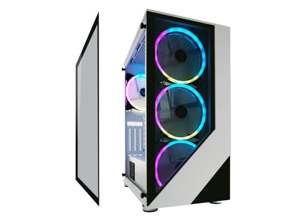 LC Power Gaming 803W Lucid_X - Mid tower - ATX - genomskinlig sidopanel (härdat glas) - ingen strömförsörjning - vit, genomskinligt svart - USB/ljud