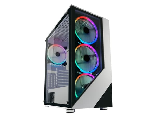 LC Power Gaming 803W Lucid_X - Mid tower - ATX - genomskinlig sidopanel (härdat glas) - ingen strömförsörjning - vit, genomskinligt svart - USB/ljud