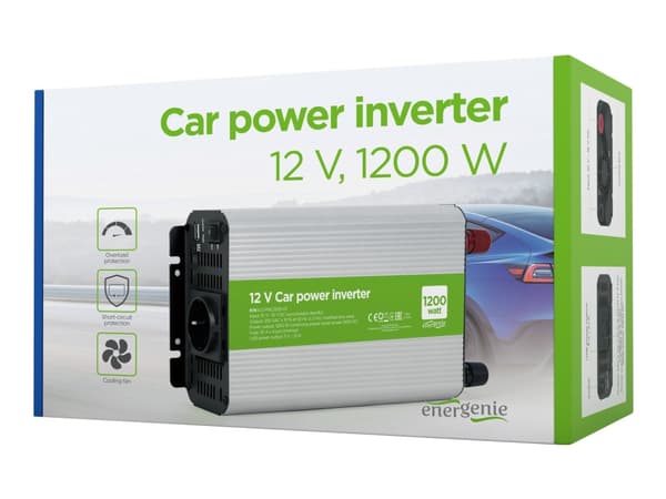 EnerGenie EG-PWC1200-01 - DC AC invertteri - DC 12 V - 1200 Watt - lähtöliitännät: 2 kpl Harmaa