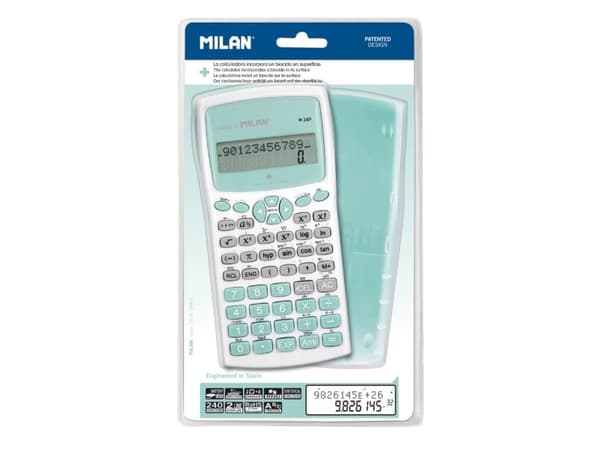 Milan M240, Lomme, Vitenskaplig, 12 sifre, 2 linjer, Batteri, Turkis, Hvit
