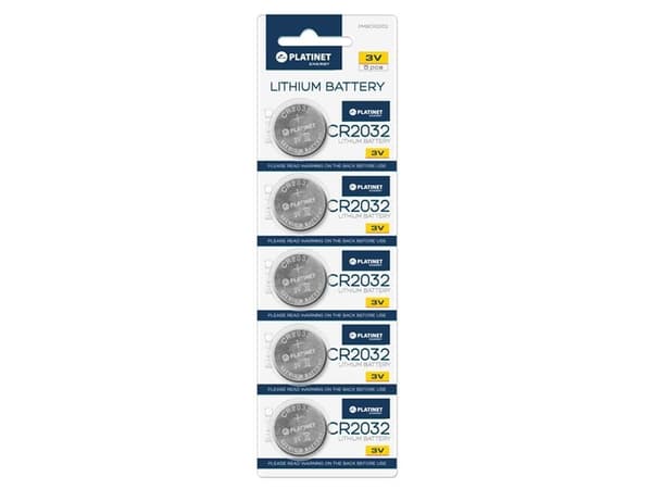 Platinet PMBCR2032, Kertakäyttöinen akku, CR2032, Litium, 3 V, 5 kpl, 3 vuosi/vuosia