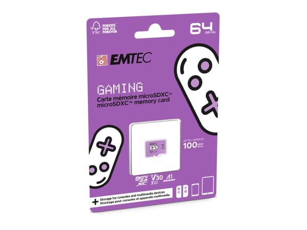 EMTEC Gaming - Flashminnekort - 64 GB - A1 / Video Class V30 / UHS-I U3 - microSDXC UHS-I - purpur