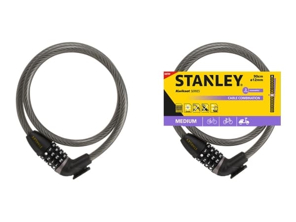 Stanley Cable Combination 90cm ø12mm, Kabellås, Svart, Grå, Stål, Vinyl, Stål, Vinyl, Stål