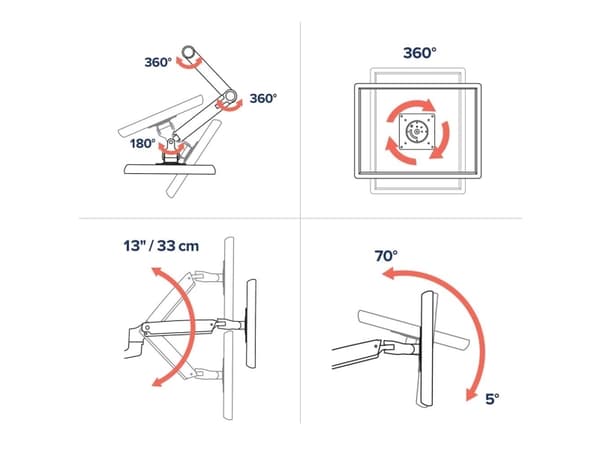 Ergotron LX - Monteringssett (leddarm, skrivebordsklemmemontering, stang, monteringsmaskinvare, forlengelsesdel, stangsokkel) - for LCD-skjerm - lav
