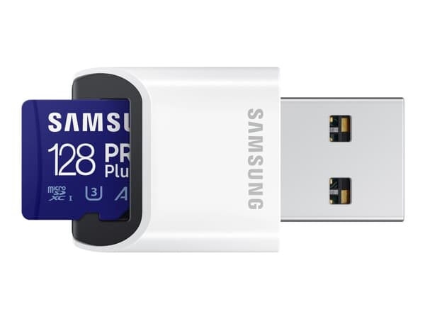 Samsung PRO Plus MB-MD128KB - Flashminnekort (microSDXC til SD-adapter inkludert) - 128 GB - A2 / Video Class V30 / UHS-I U3 / Class10 - microSDXC UH