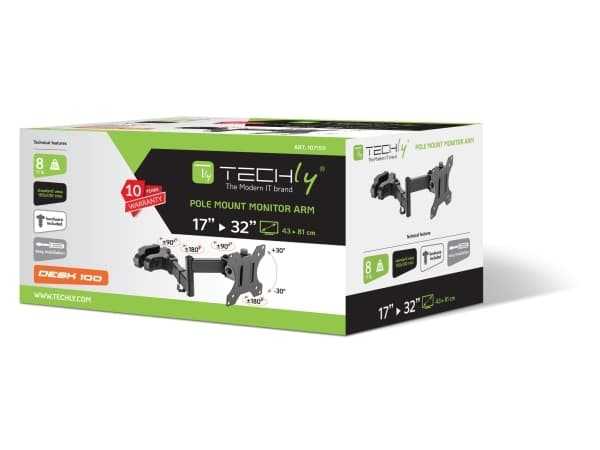 TECHly - Monteringssett (brakett) - for LCD-TV - svart - skjermstørrelse: 17"-32" - stangmontering