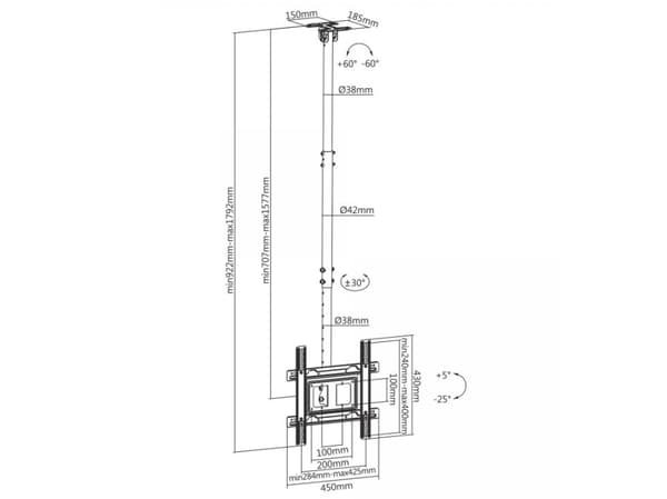 Loftbeslag VESA 400 x 400 - 50 kg - 1060-1560 mm - 1060-1560 mm
