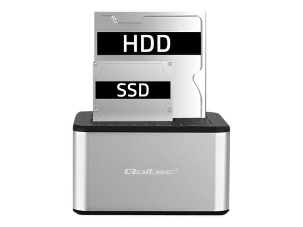 Qoltec - HDD / SSD-dokkestasjon - brønner: 2 - 2,5" / 3,5" delt - SATA 6Gb/s - USB 3.0 - sølv
