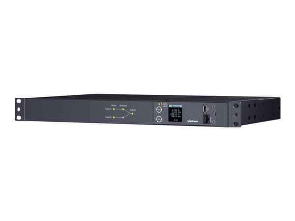 CyberPower Metered ATS Series PDU24004 - Strømfordelerenhet (kan monteres i rack) - AC 200-240 V - enkeltfase - serial - inngang: 2 x IEC 60320 C14 - Sort