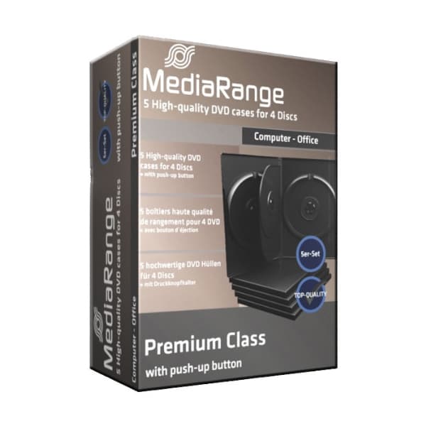 MediaRange Retail pack 4er-DVD-Box - DVD oppbevaringseske - kapasitet: 4 CD/DVD (en pakke 5)