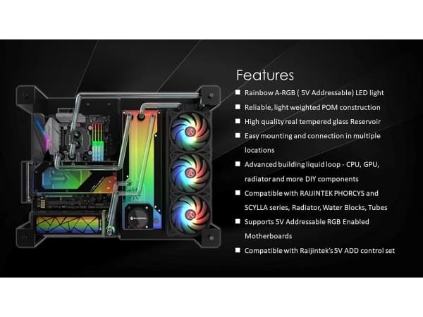Raijintek ANTILA PURE R100B Reservoir, 172,5mm, ARGB - black