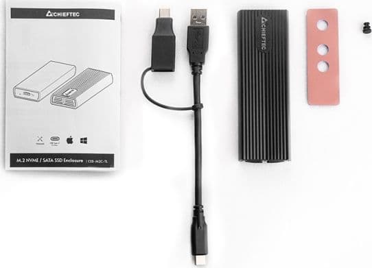 Chieftec CEB-M2C-TL, HDD-/SSD-kotelo, M.2, 10 Gbit/s, USB-liitettävyys, Musta