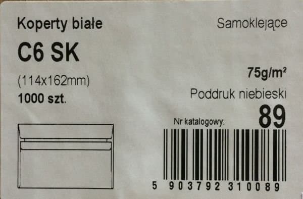 NC Selvklebende hvit kontorkonvolutt C6SK 114x162 50 stk (5903792317224)
