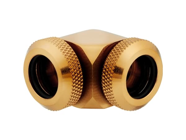 CORSAIR Hydro X Series XF Hardline 90° 12mm OD - Vinklet armatur for væskekjølesystem - gull (en pakke 2)