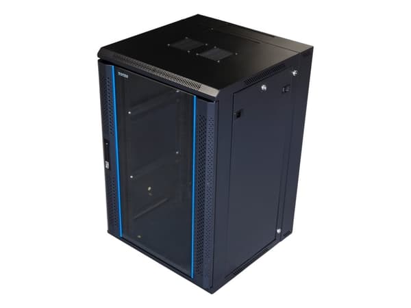 19” wall cabinet,18U, 600 × 600, glass door, black