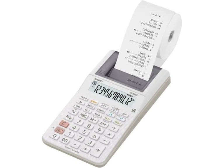 Casio HR-8RCE, Skrivbord, Utskrift, 12 siffror, 1 linjer, Batteri, Vit
