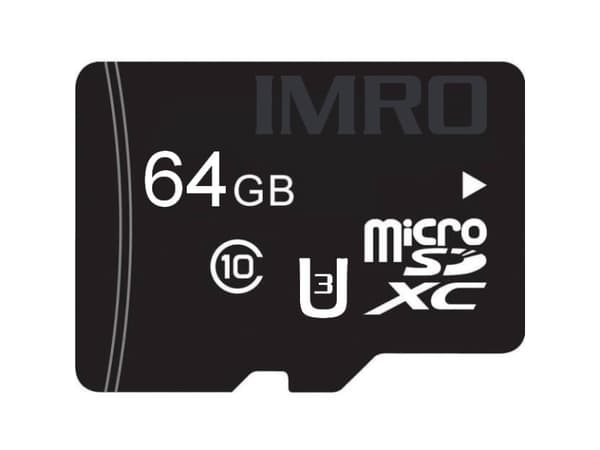 IMRO MICROSD10/64GB UHS-3 ADP memory card, 64 GB, MicroSDXC, Klasse 10, Class 3 (U3), Sort