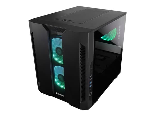 Chieftronic M2 - Cube - micro ATX - genomskinlig sidopanel (härdat glas) - ingen strömförsörjning (ATX) - svart - USB/ljud