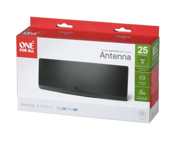 One For All SV 9430-5G Passiivinen DVB-T/T2 litteä antennirasia Sisätiloissa Musta