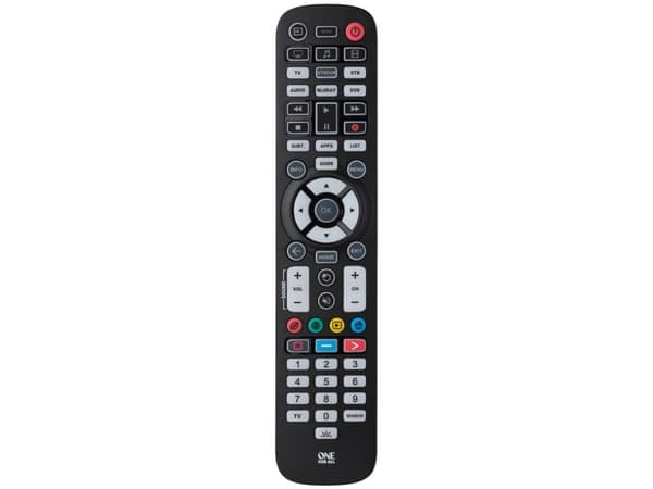 One For All Essential 6, DVD/Blu-ray, IPTV, Soundbar-kaiutin, TV, langaton IR, painikkeet, musta musta