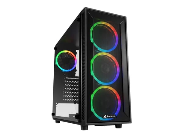 Sharkoon TG4M RGB - ATX-hölje - utökad ATX - genomskinlig sidopanel (härdat glas) - ingen strömförsörjning - svart - USB/ljud