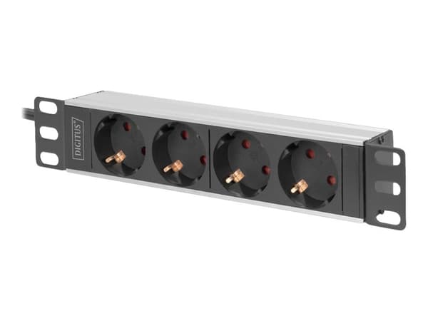 DIGITUS - Flerkoplingslist (kan monteres i rack) - AC 250 V - 4000 watt - inngang: CEE 7/4 - utgangskontakter: 4 (4 x strøm) - 1U - 10" - 2 m kabel Sort