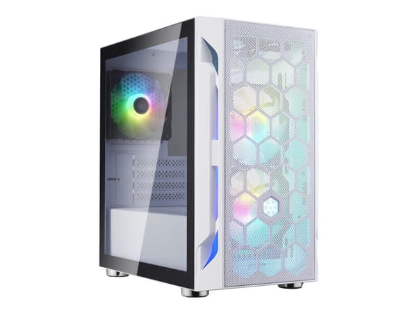 SilverStone FARA H1M PRO - microATX - genomskinlig sidopanel (härdat glas) - ingen strömförsörjning (ATX / PS/2) - vit - USB/ljud Vit