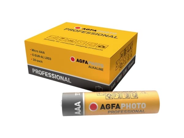 AgfaPhoto 110-853468, Engangsbatteri, AAA, 1,5 V, 10 stykker, Grå, Oransje, Rød, Hvit, 44,5 mm