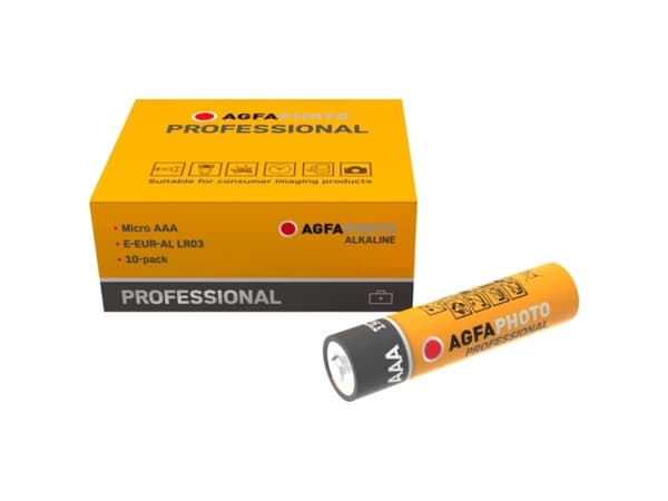 AgfaPhoto 110-853468, Engangsbatteri, AAA, 1,5 V, 10 stykker, Grå, Oransje, Rød, Hvit, 44,5 mm