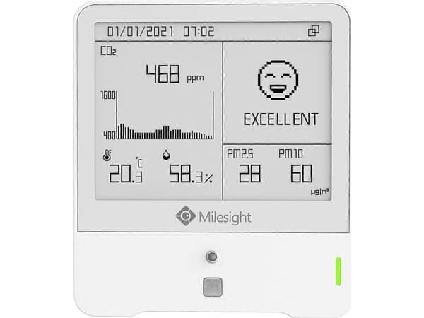 MILESIGHT IoT Milesight Indoor Ambience Monitoring Sensor LoRaWAN Temp. Humidity CO2 PIR Light TVOC hPA PM 2.5 PM10 O3 E-Ink