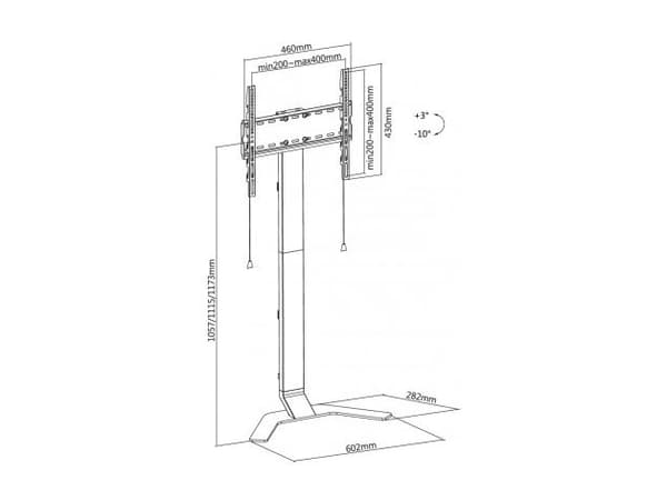 Techly ICA-TR47, Hvit, 40 kg, 177,8 cm (70"), 400 x 400 mm, -10 - 3°, 602 mm